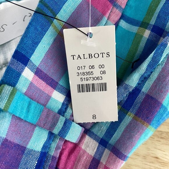 Talbots Perfect Shorts Women's Size 8 Linen Cotton‎ Plaid Multicolor NWT SS-1302 - Picture 4 of 9
